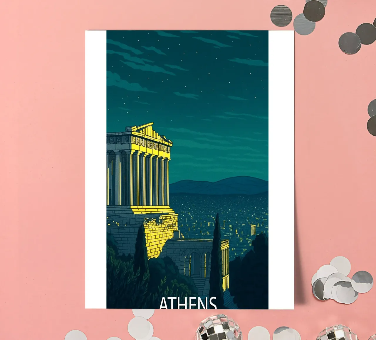 athen skyline vektor malerei Stickerbogen von adzkiya