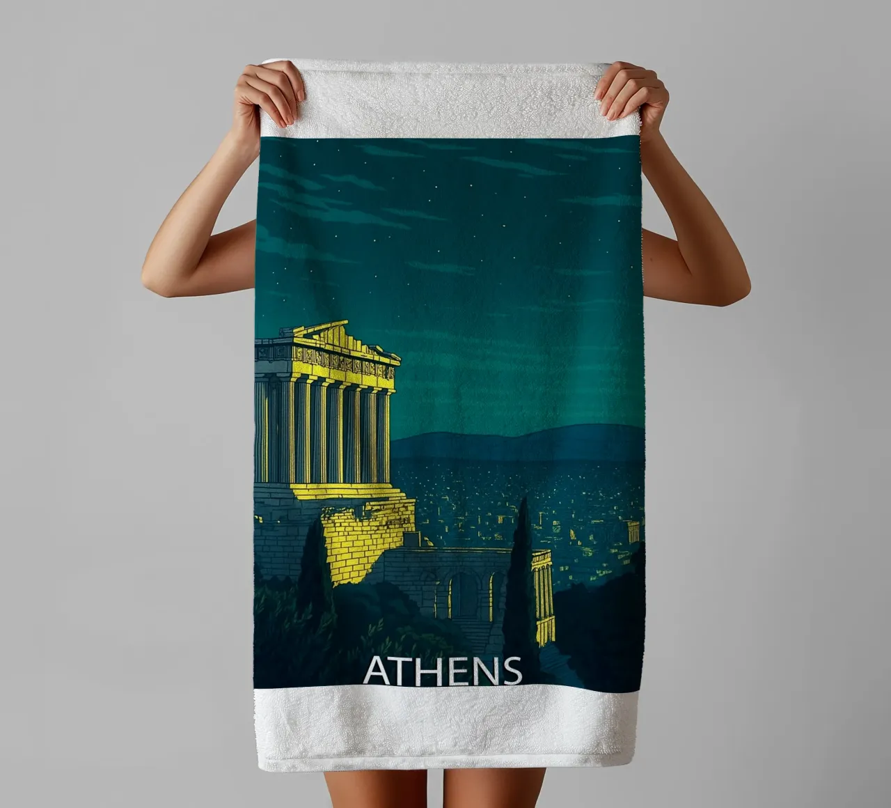 peinture vectorielle de l'horizon d'Athènes serviette de bain de adzkiya