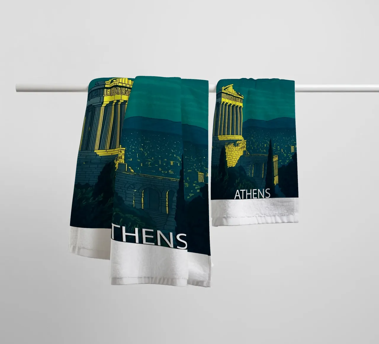 peinture vectorielle de l'horizon d'Athènes serviette de bain de adzkiya
