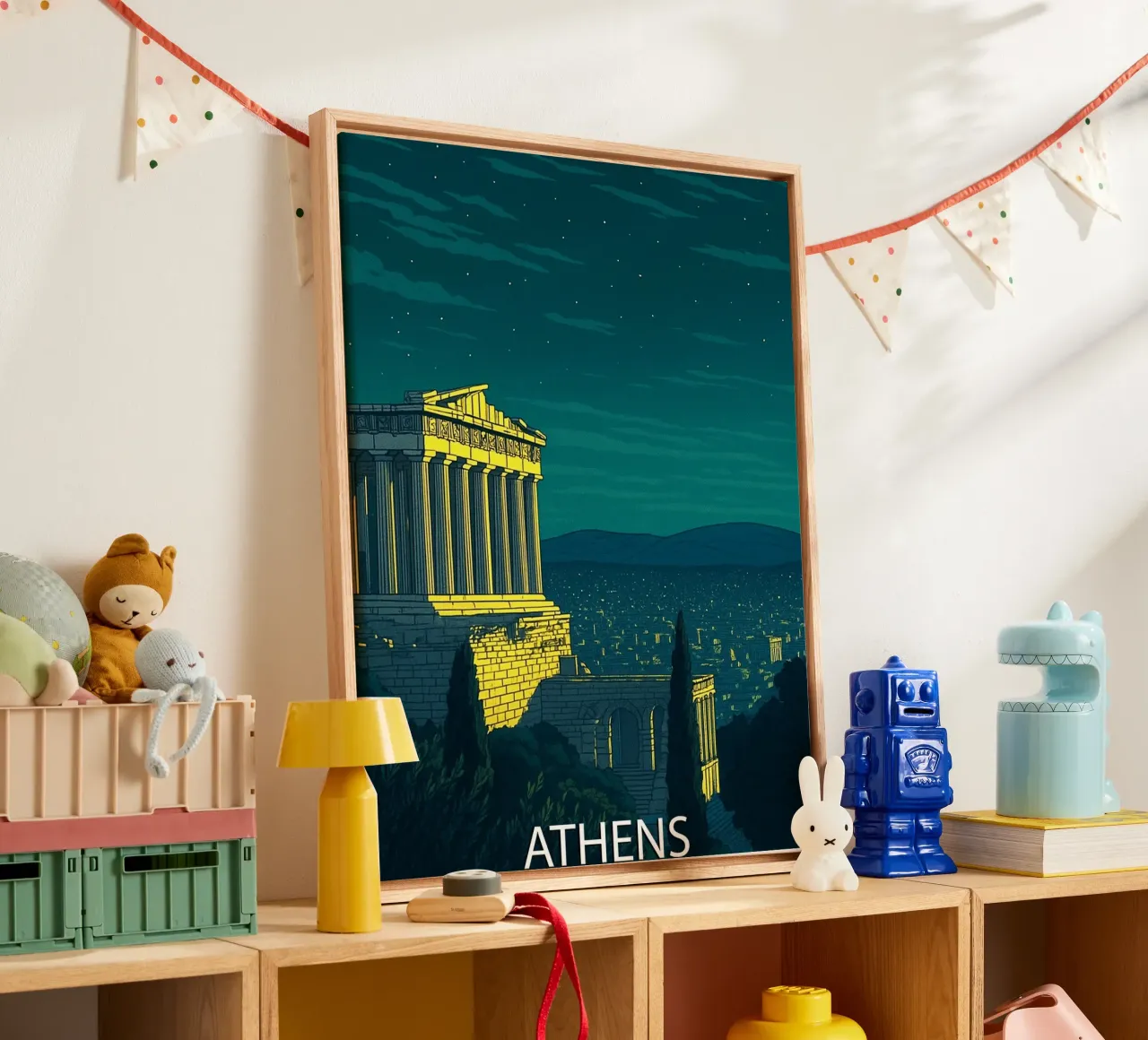 atene skyline pittura vettoriale tela con Cornice a cassetta da adzkiya