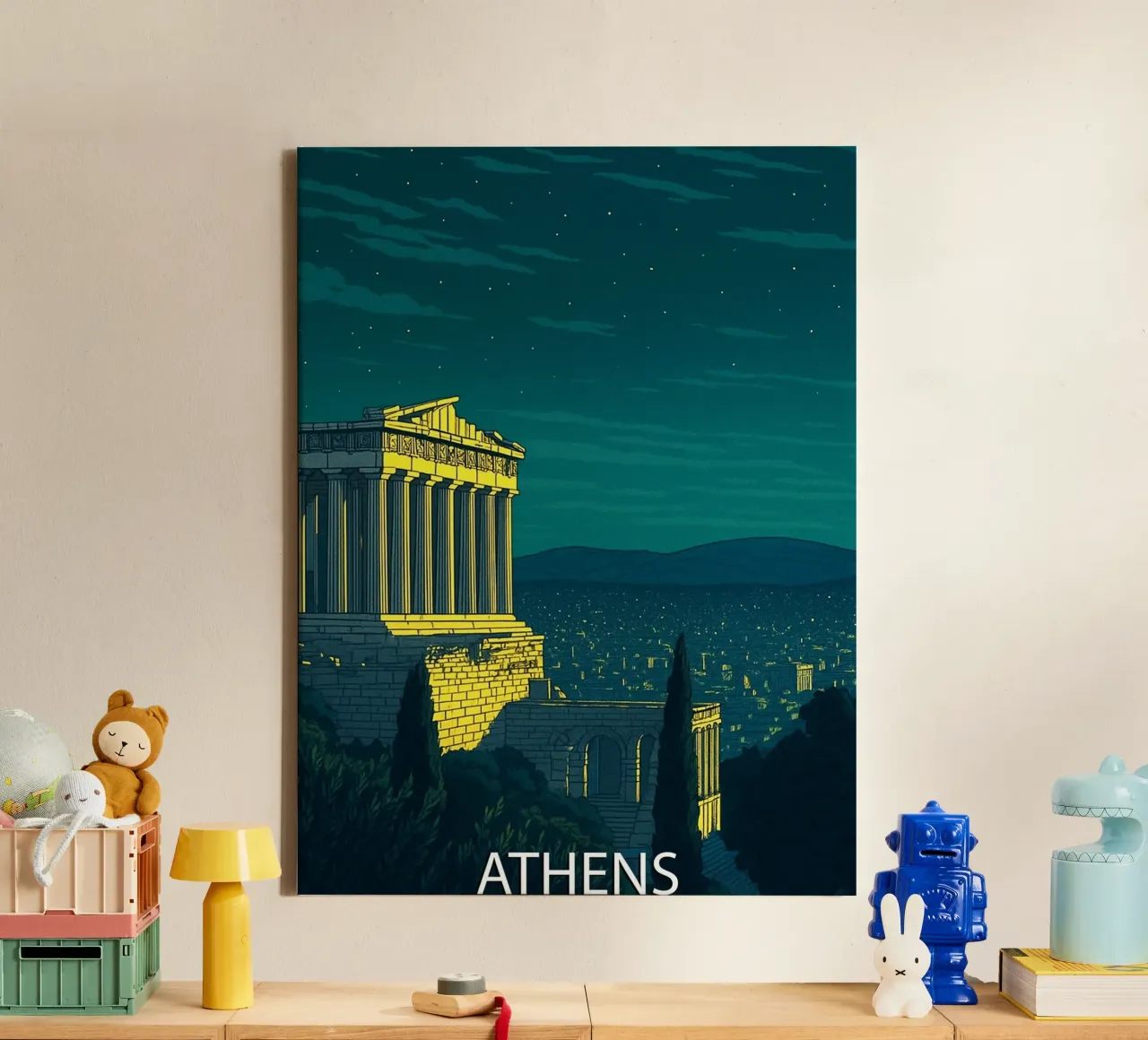 atene skyline pittura vettoriale tela con Cornice a cassetta da adzkiya