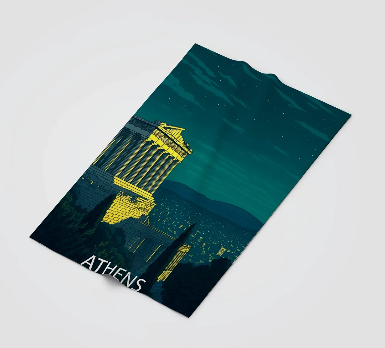 athens skyline vector painting fleece blanket by adzkiya