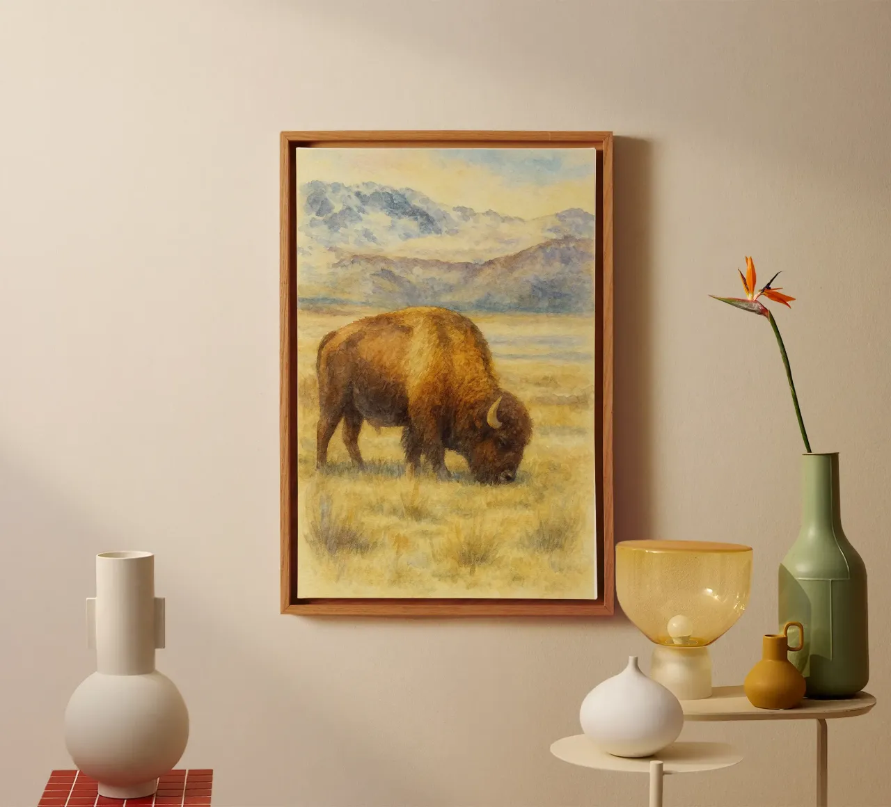 bizon schilderij tekening canvas met Baklijst van lauraa