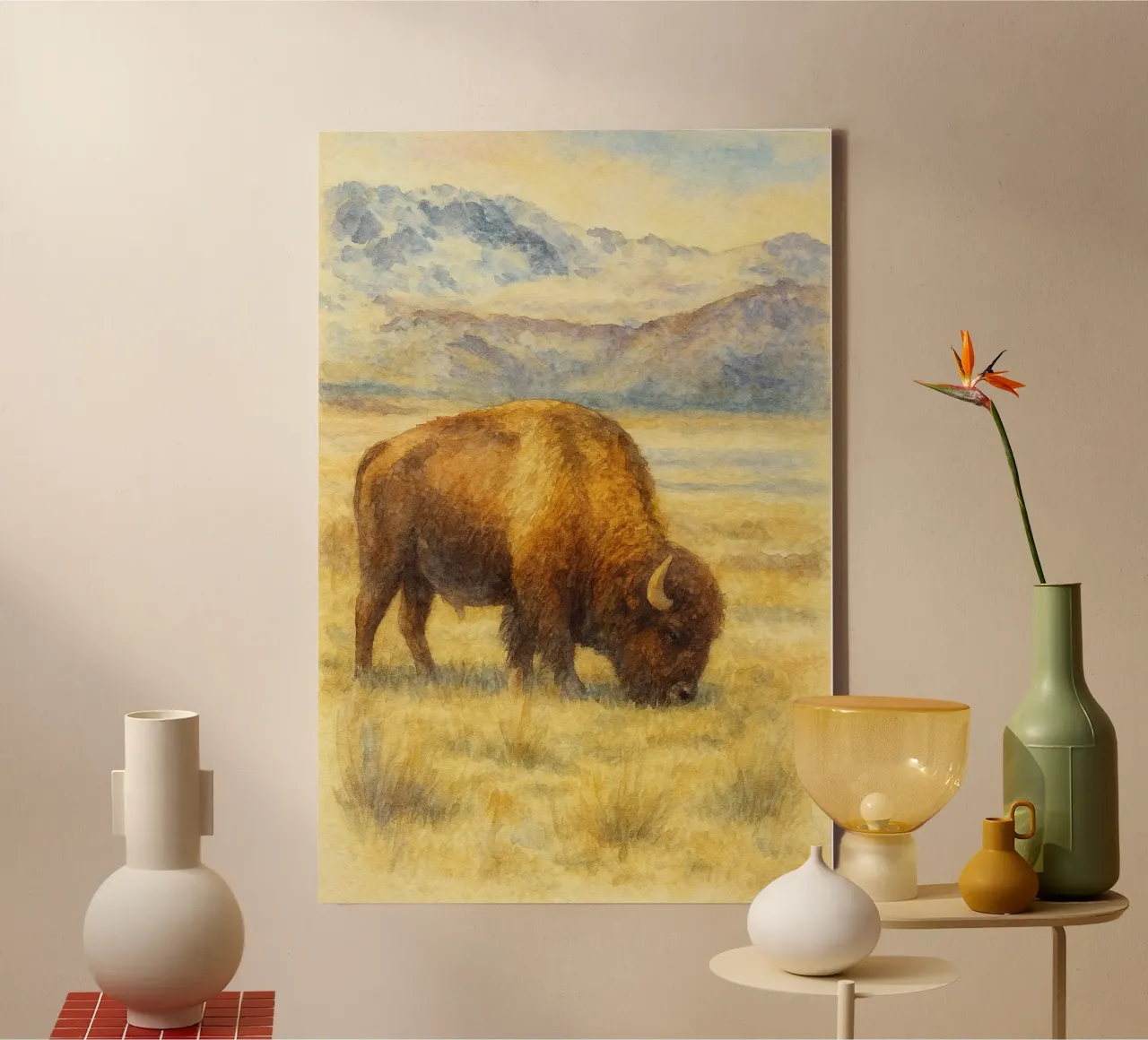 bizon schilderij tekening canvas met Baklijst van lauraa