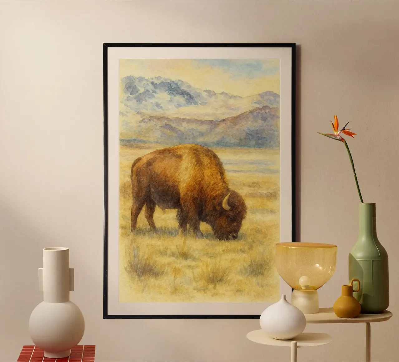bisonte pittura disegno poster con telaio in legno da lauraa