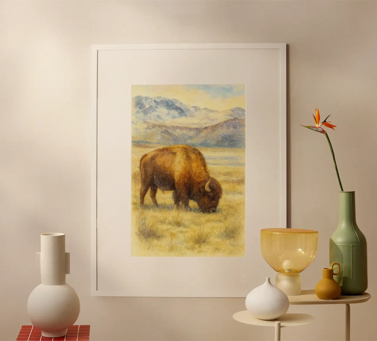bisonte pittura disegno poster con telaio in legno da lauraa