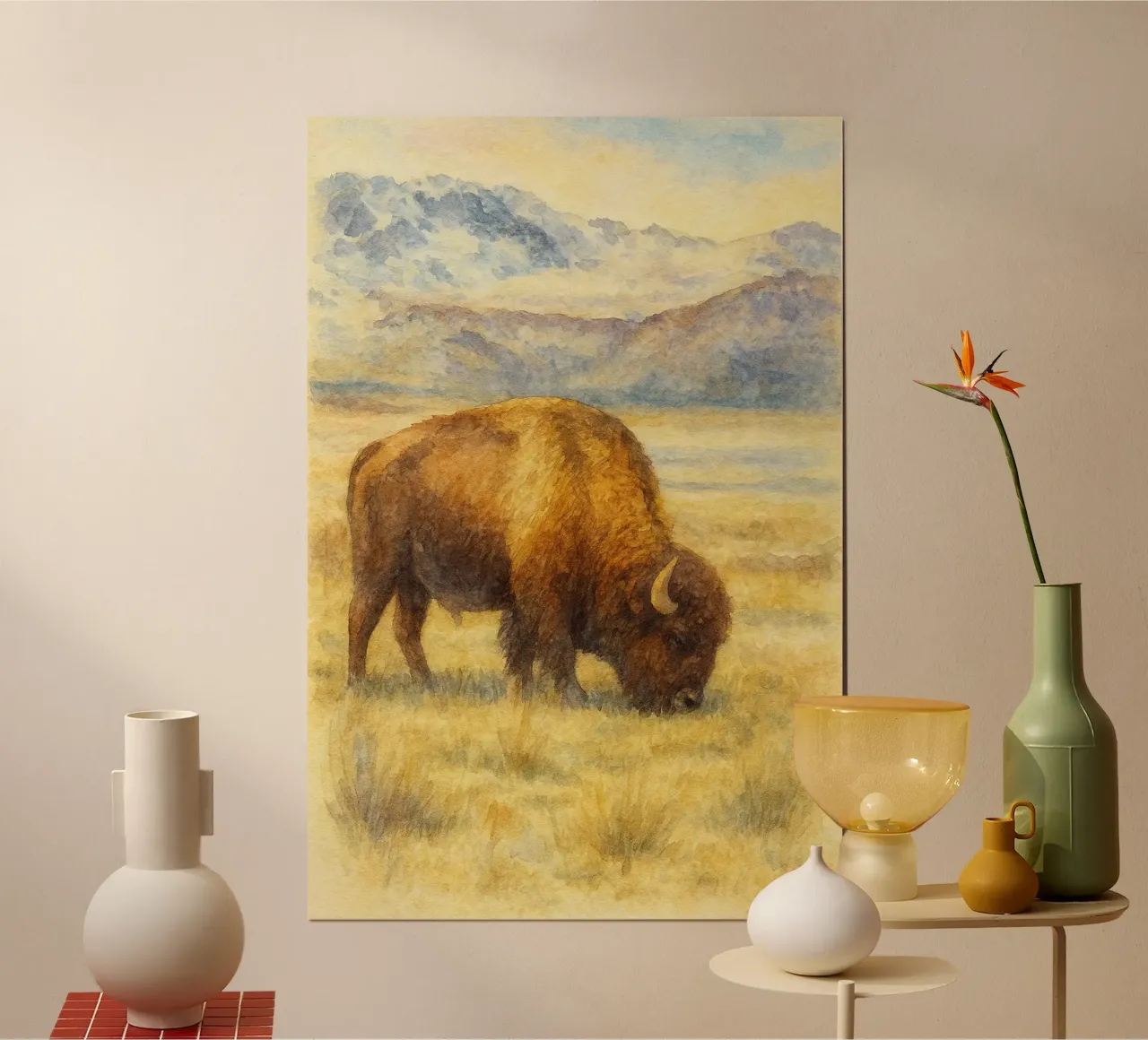 bisonte pittura disegno poster con telaio in legno da lauraa