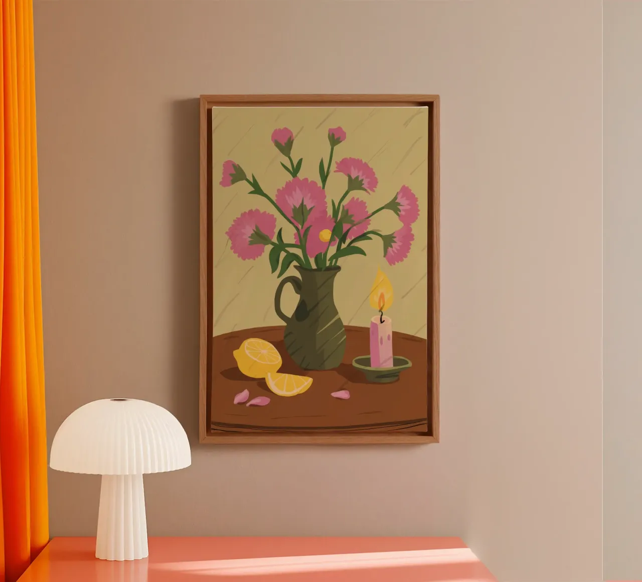 Pink Bloom Candlelight canvas with Floater frame by Lumie Layers
