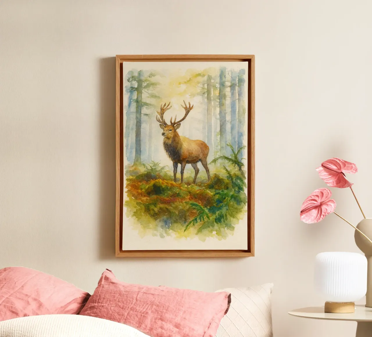 tekening hert schilderij canvas met Baklijst van lauraa
