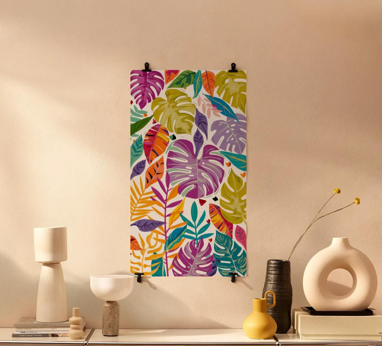 Gioco delle foglie di ametista poster con telaio in legno da Grande Serene