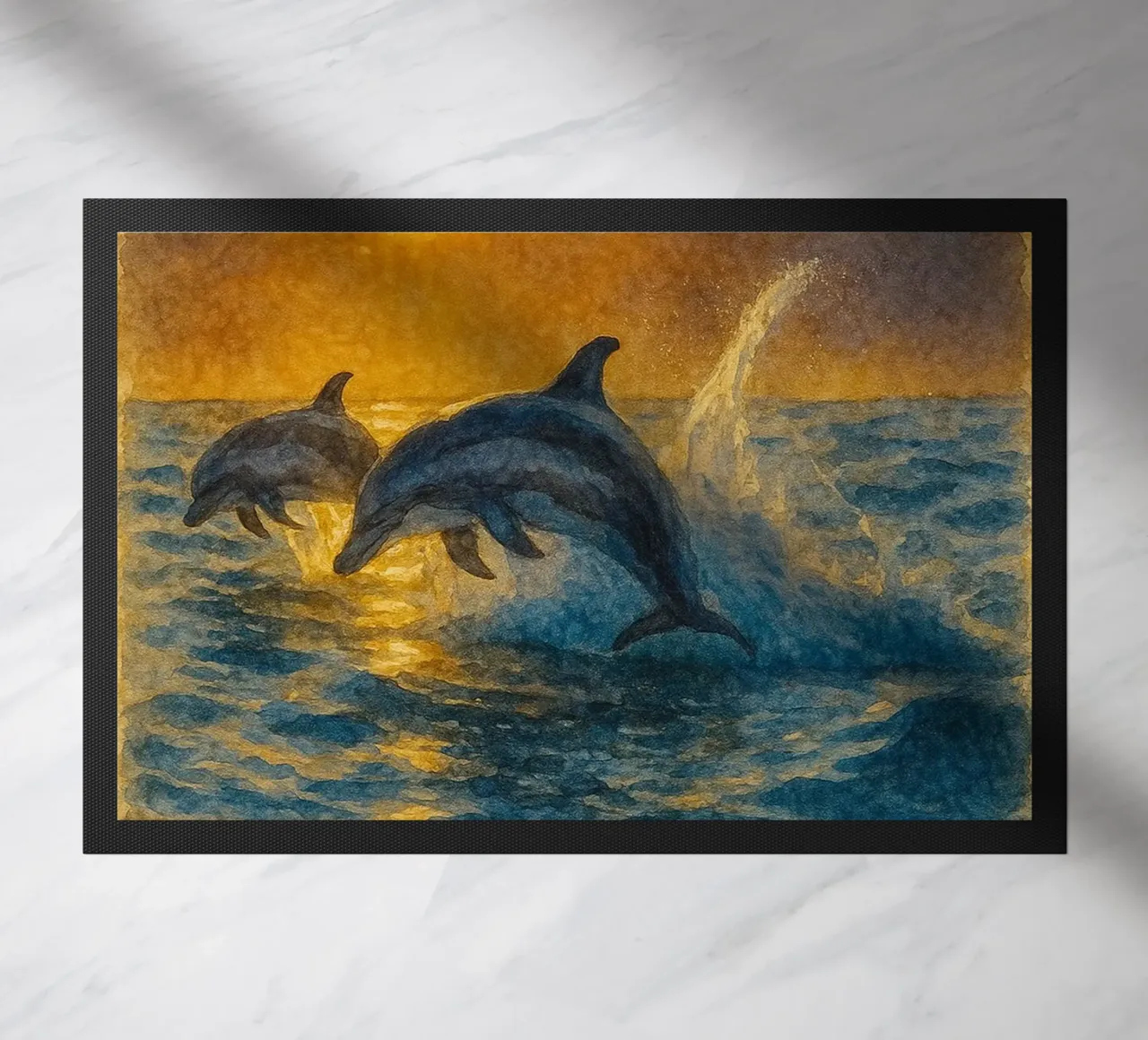 dolphin painting drawing doormat by lauraa