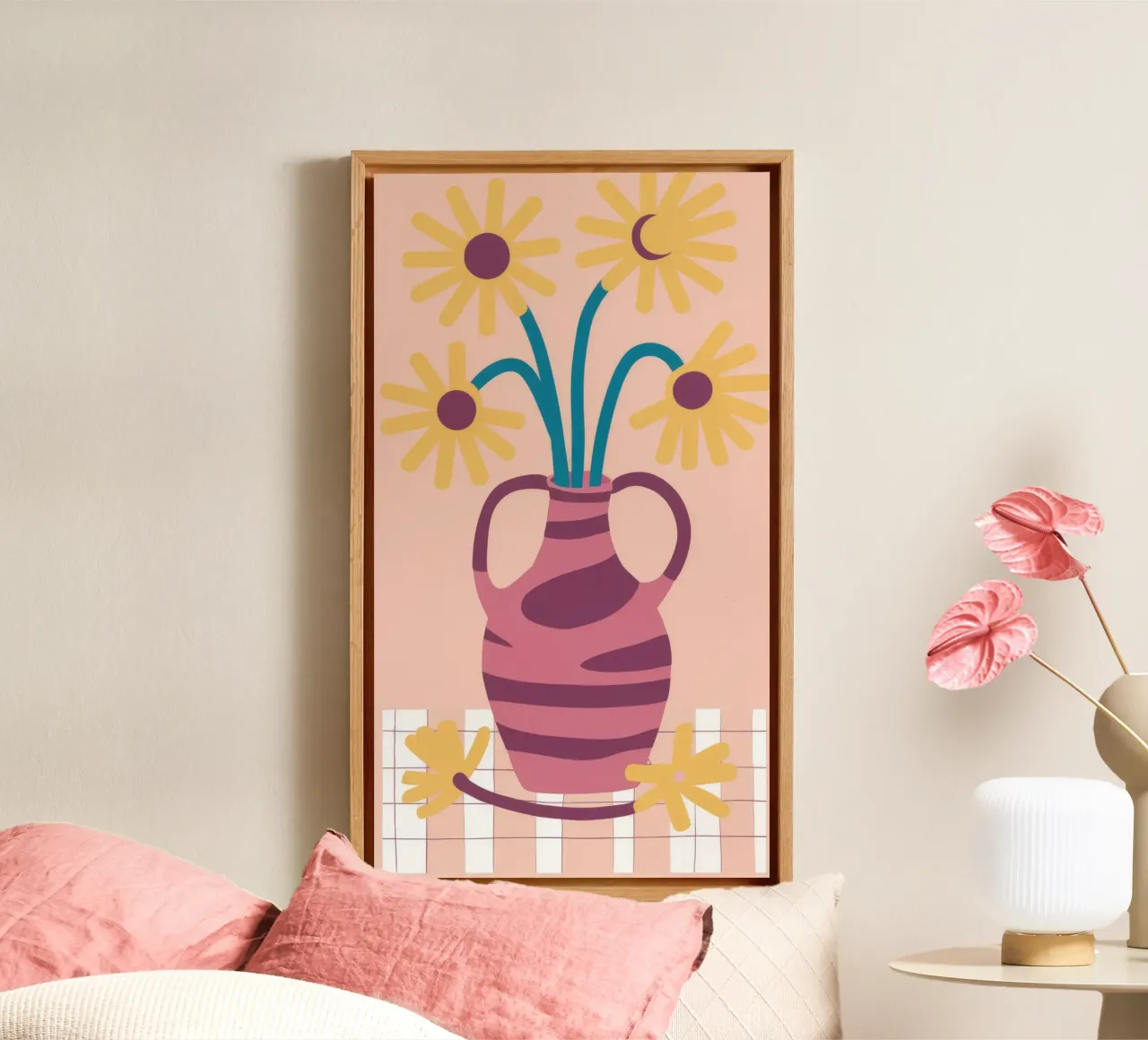 Zonnebloem Maanboog canvas met Baklijst van Moonlite Desire