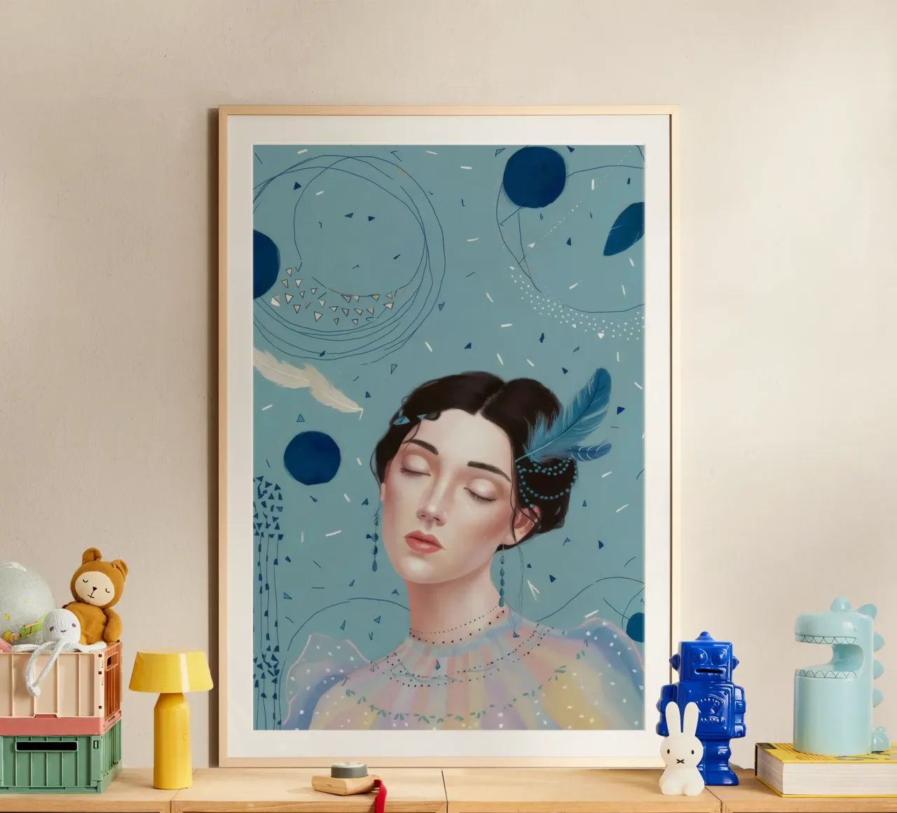 Sognatore di punti cerulei poster con telaio in plastica da Vivid Reverie