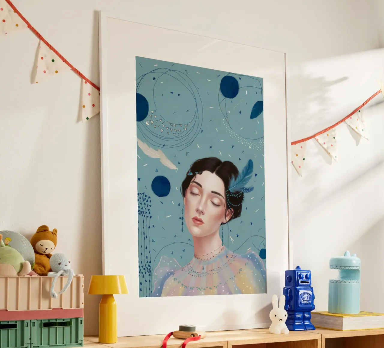 Sognatore di punti cerulei poster con telaio in plastica da Vivid Reverie