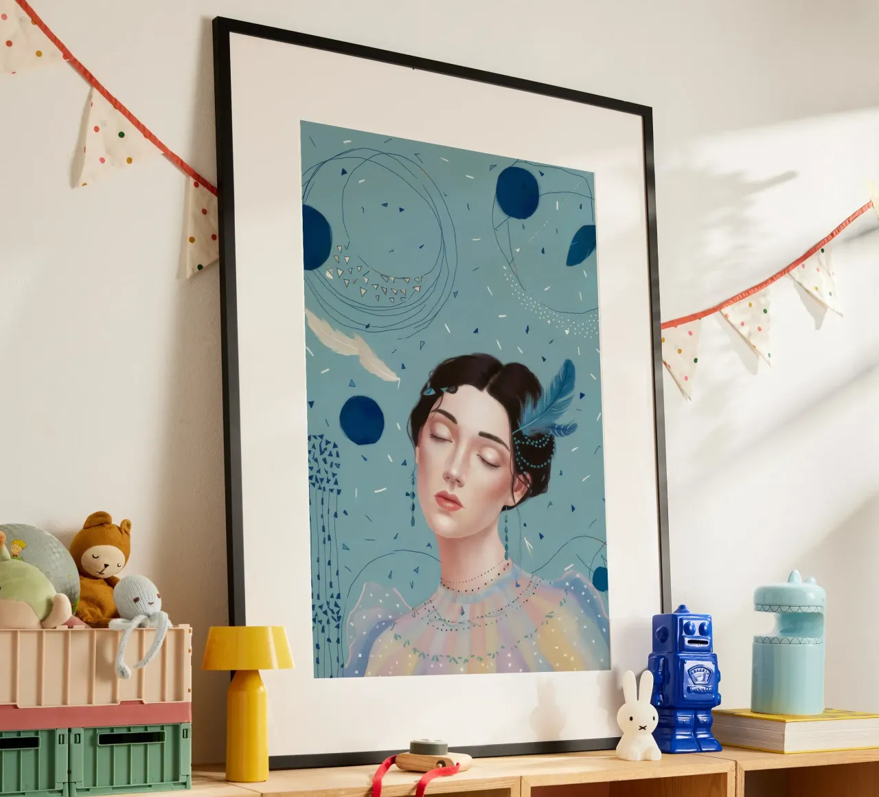 Sognatore di punti cerulei poster con telaio in plastica da Vivid Reverie