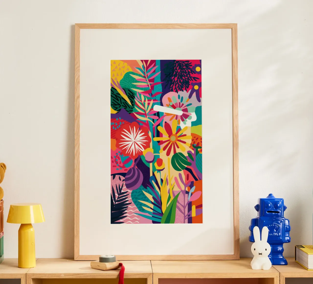 Collisione floreale al neon poster con telaio in alluminio da Grande Serene
