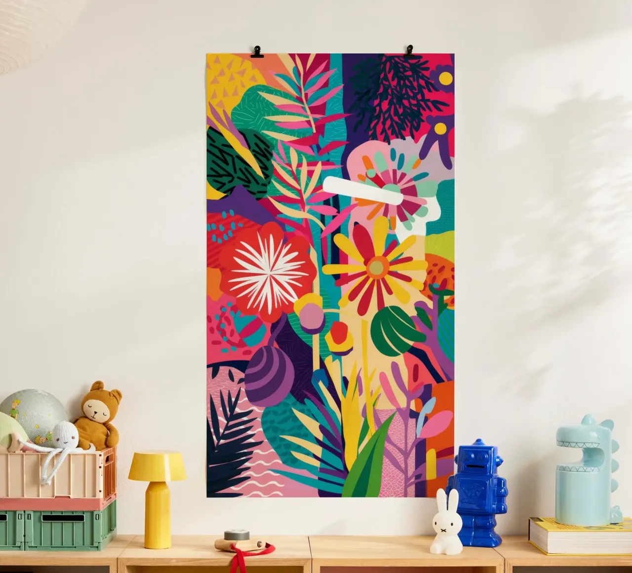 Collisione floreale al neon poster con telaio in alluminio da Grande Serene
