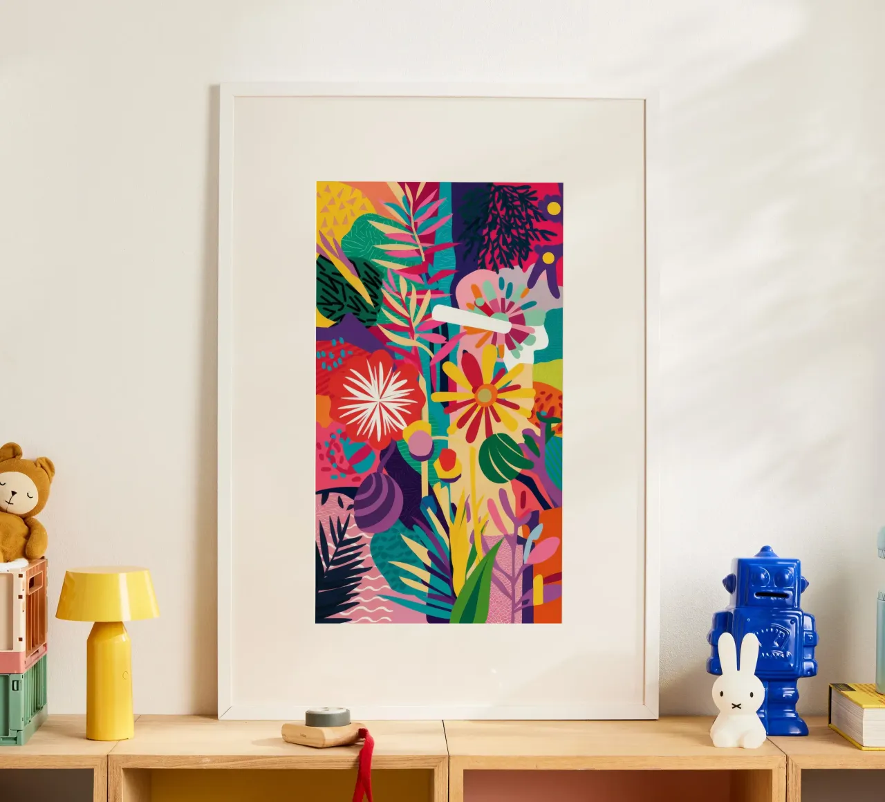 Collisione floreale al neon poster con telaio in alluminio da Grande Serene