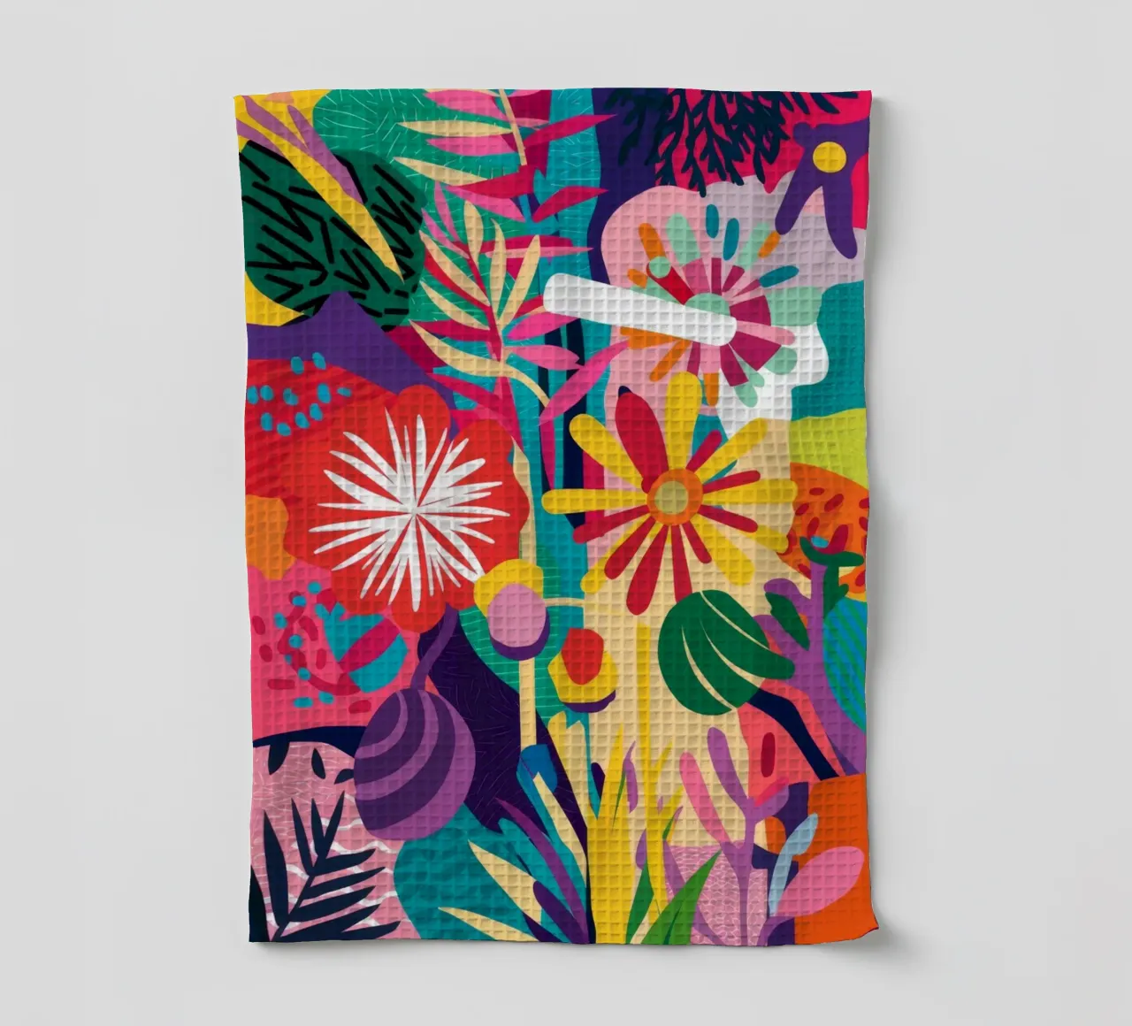 Neon Floral Collision tea towel by Grande Serene