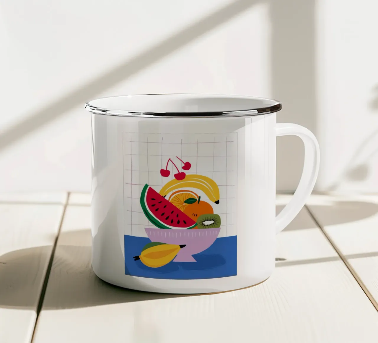 Festa della frutta pop art tazza in smalto da Moonlite Desire