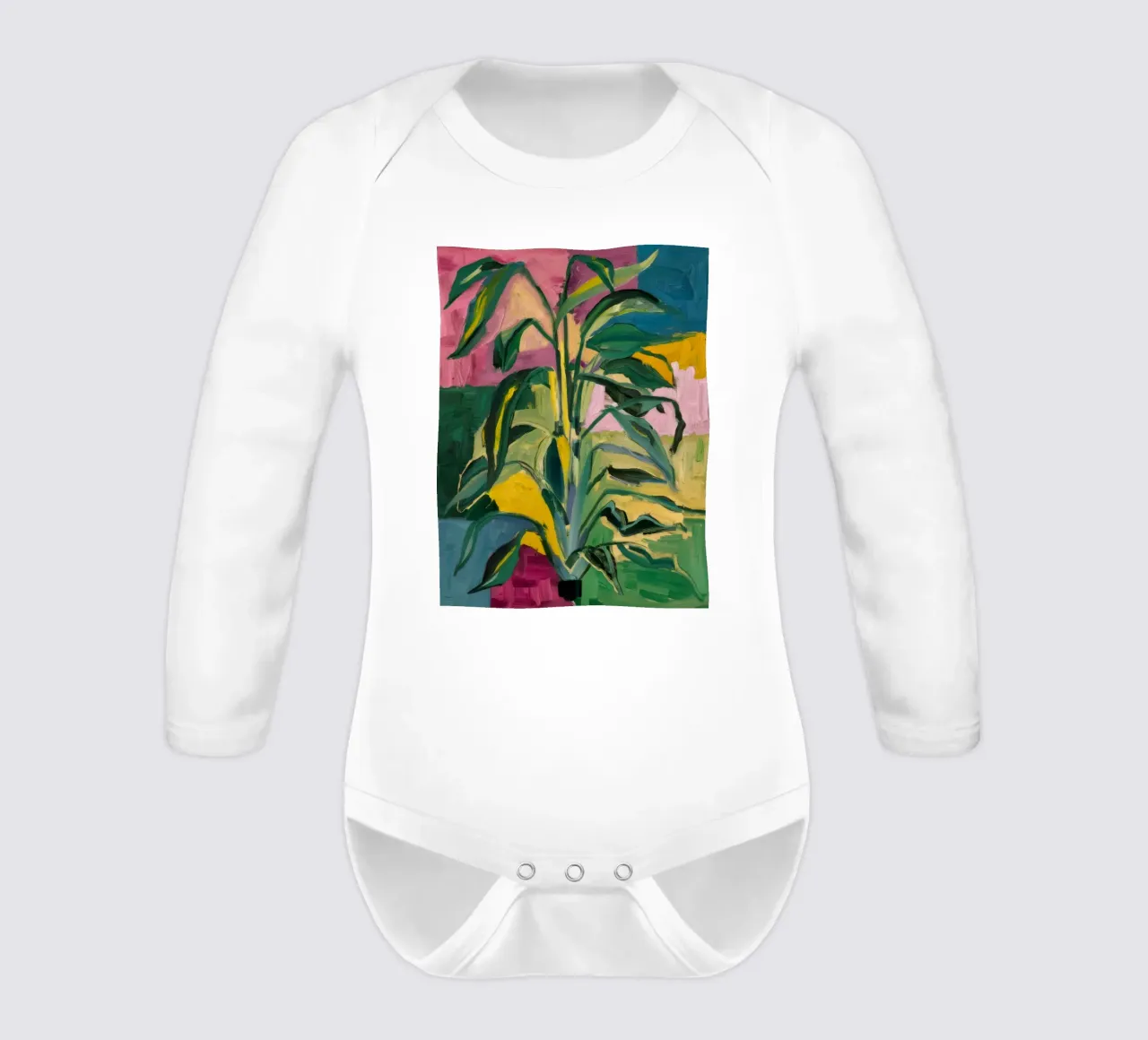 Verdant Pot Pop long-sleeve baby romper by Vivid Reverie