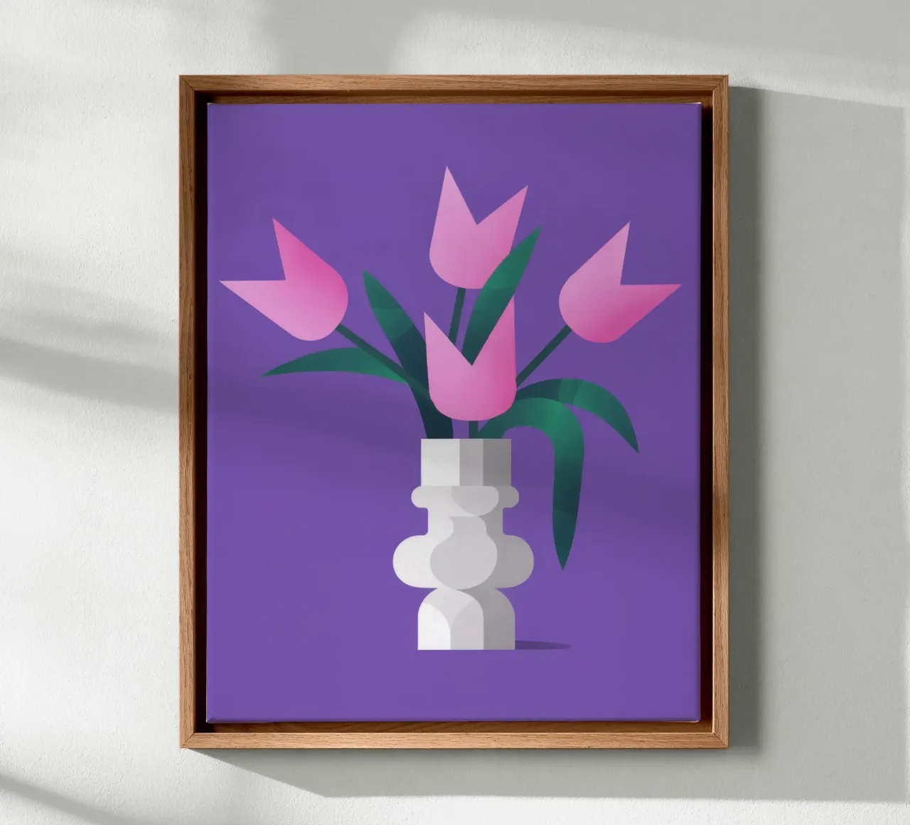 Paarse tulp trio canvas met Baklijst van Moonlite Desire