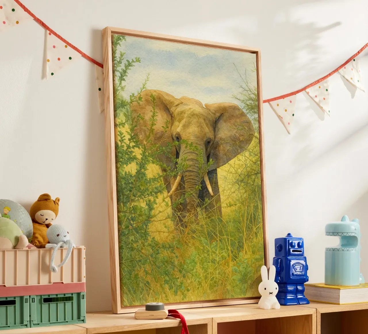 elefante pittura disegno arte tela con Cornice a cassetta da lauraa