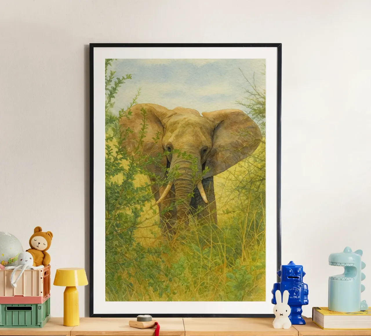elefante pittura disegno arte poster con telaio in legno da lauraa