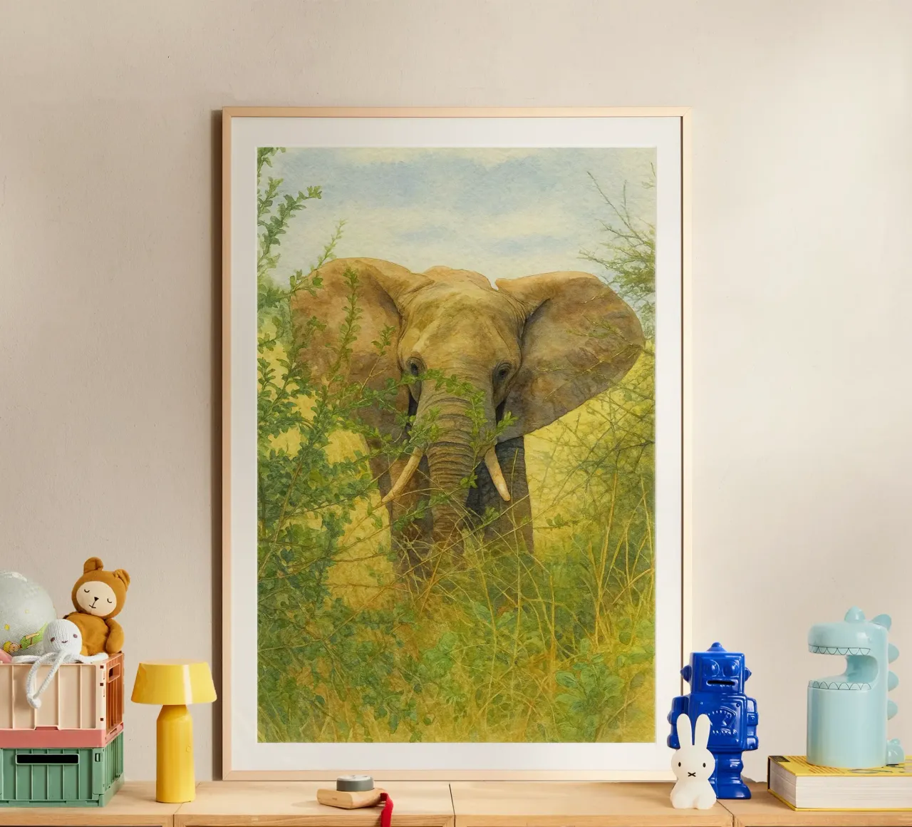 elefante pittura disegno arte poster con telaio in legno da lauraa