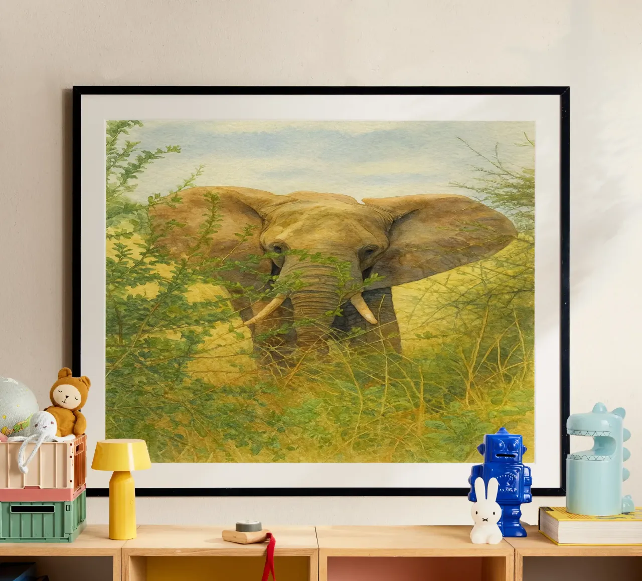 elefante pittura disegno arte poster con telaio in legno da lauraa