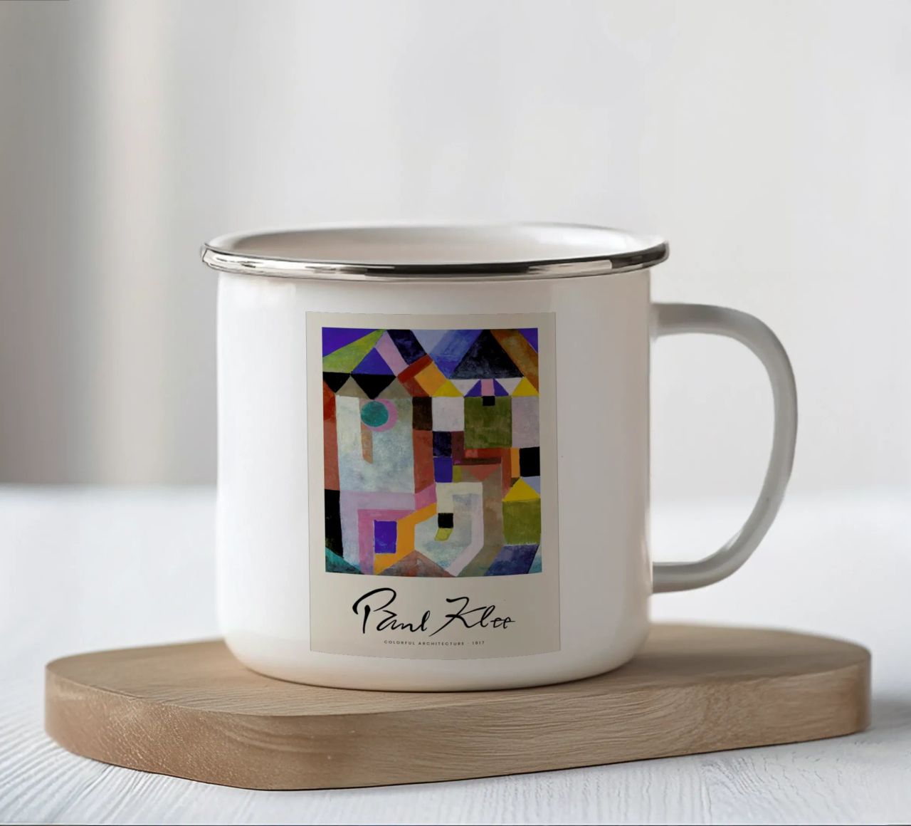 Klee - Colourful Architecture tazza in smalto da Vintage by JUNIQE