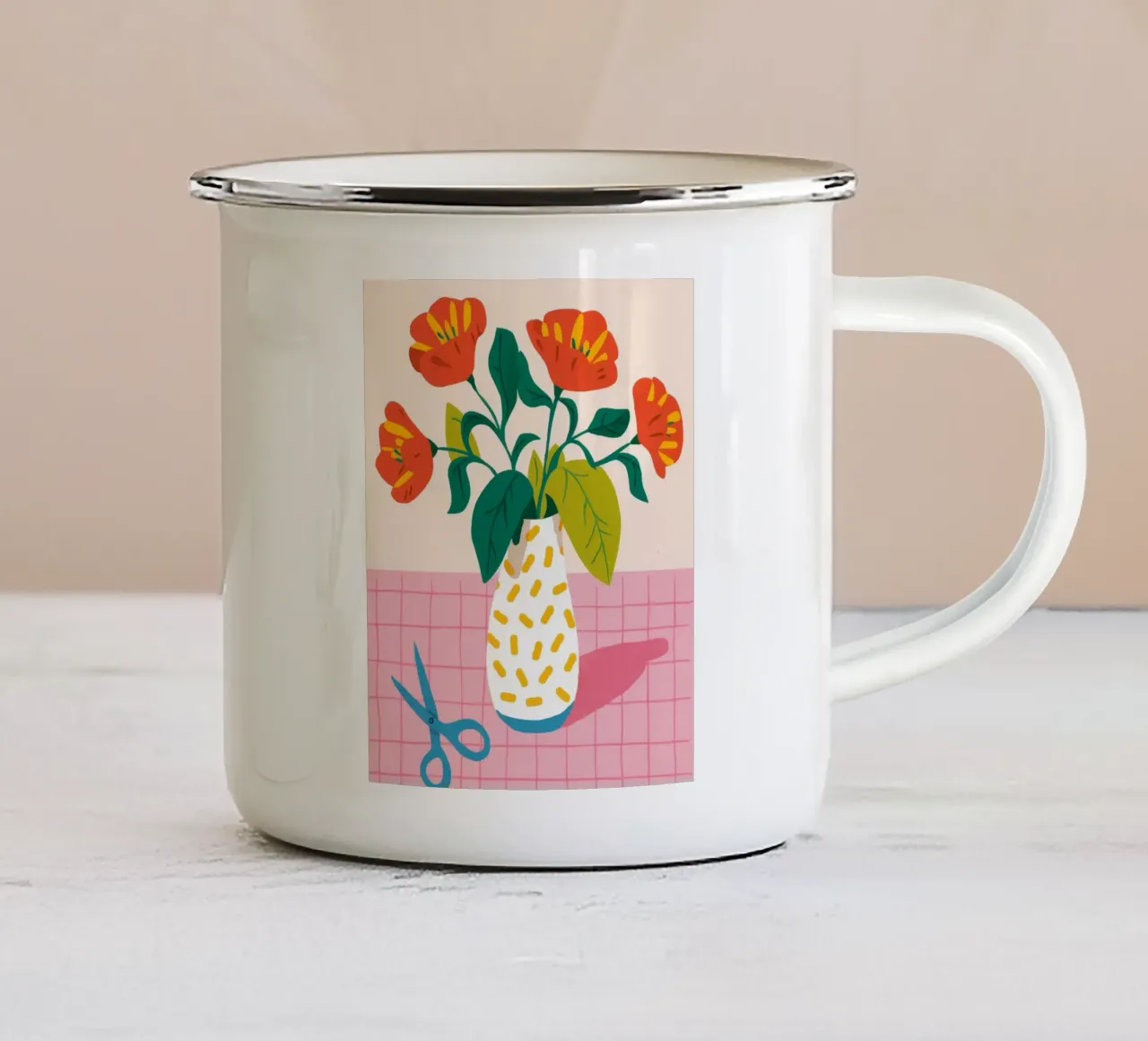 Vignette de fleurs en carreaux mug en émail de Moonlite Desire