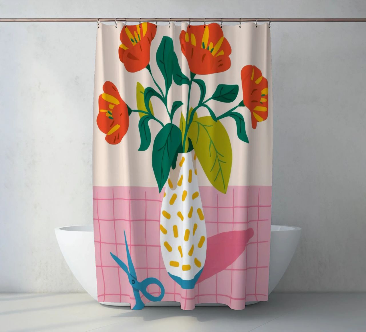 Vignetta di fiori piastrellati tenda da doccia da Moonlite Desire