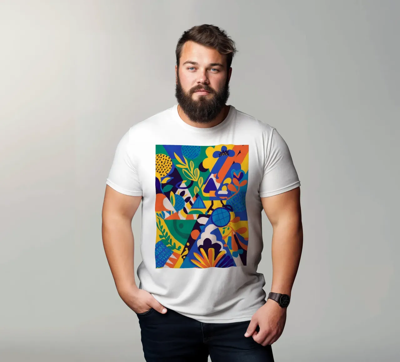 Geometrische bloei fusie t-shirt van Grande Serene