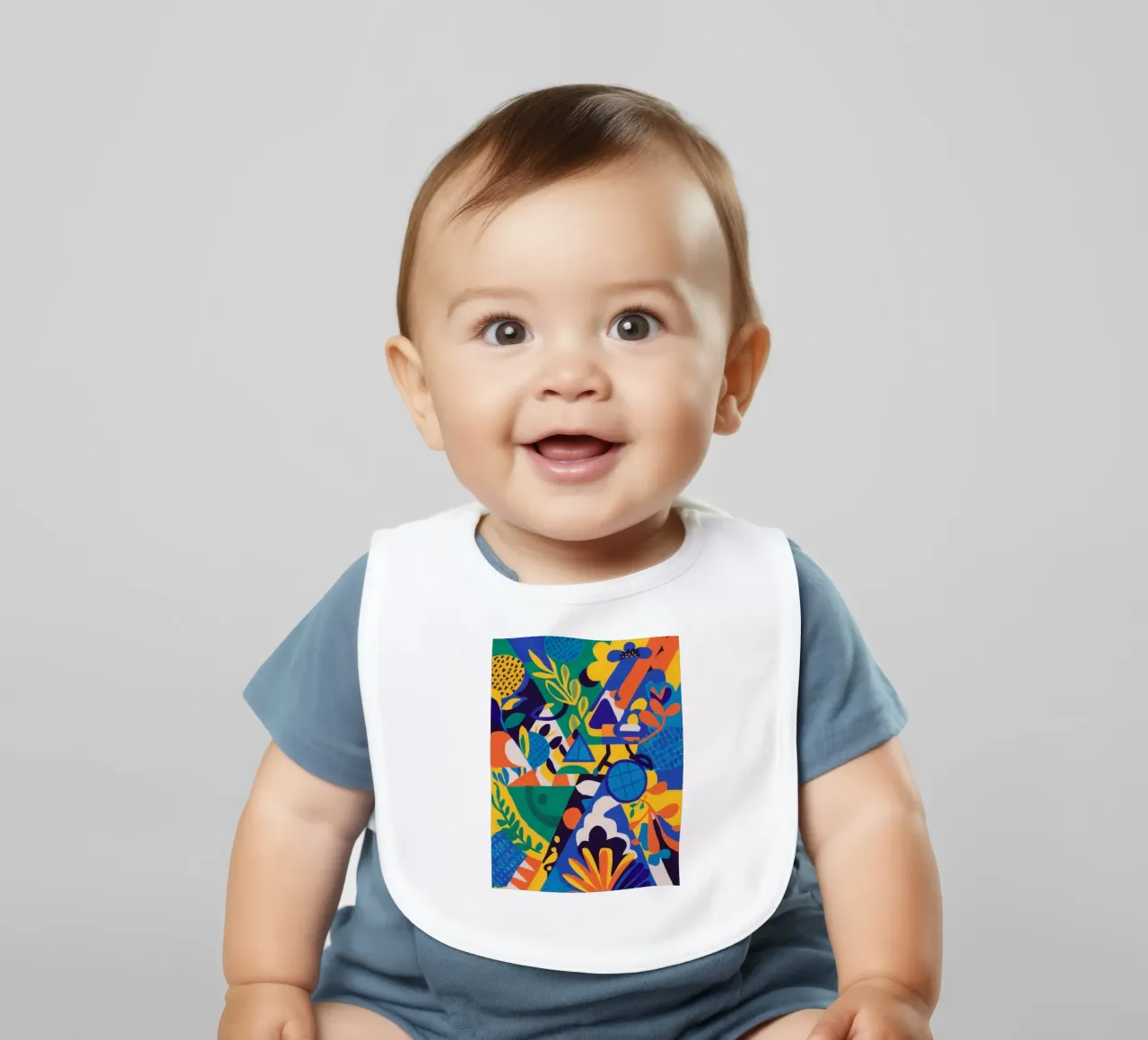 Geometric Bloom Fusion baby bib by Grande Serene
