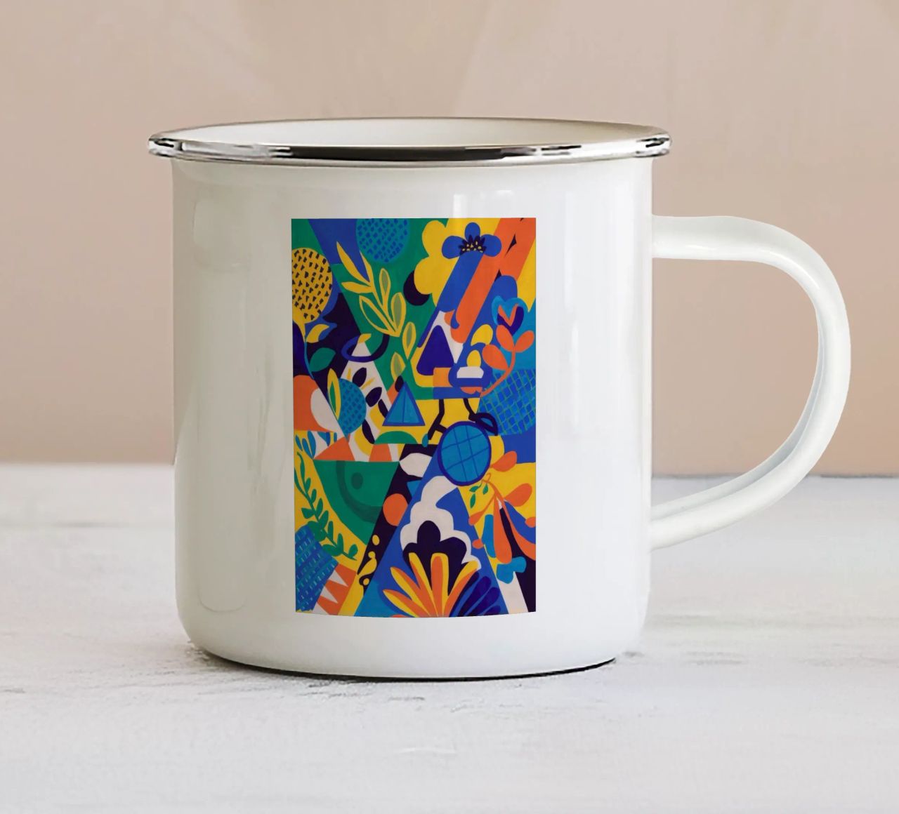 Fusion géométrique des fleurs mug en émail de Grande Serene