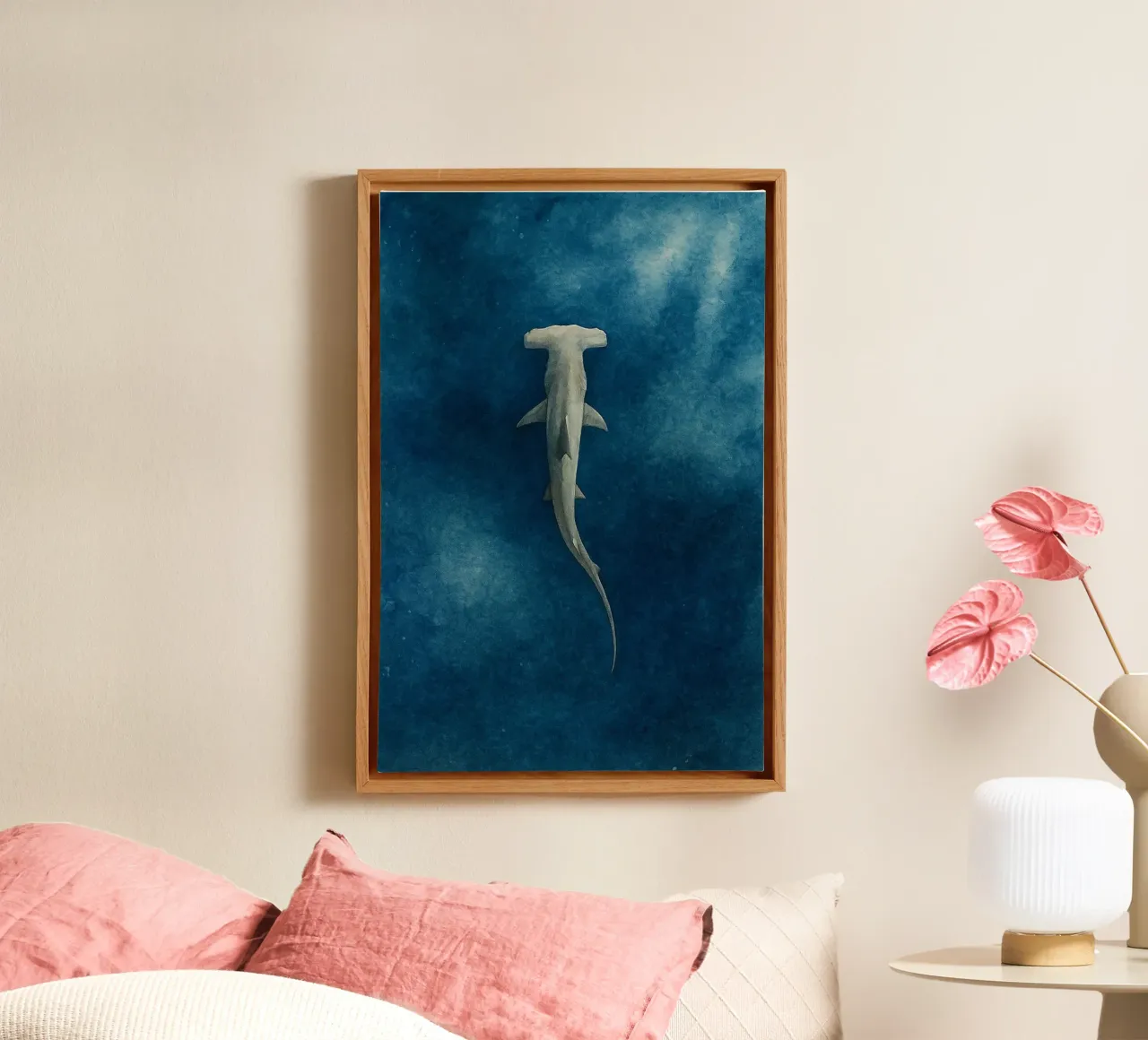 hamerhaai schilderij tekening canvas met Baklijst van lauraa