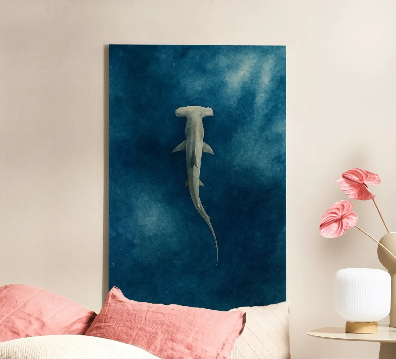 hamerhaai schilderij tekening canvas met Baklijst van lauraa