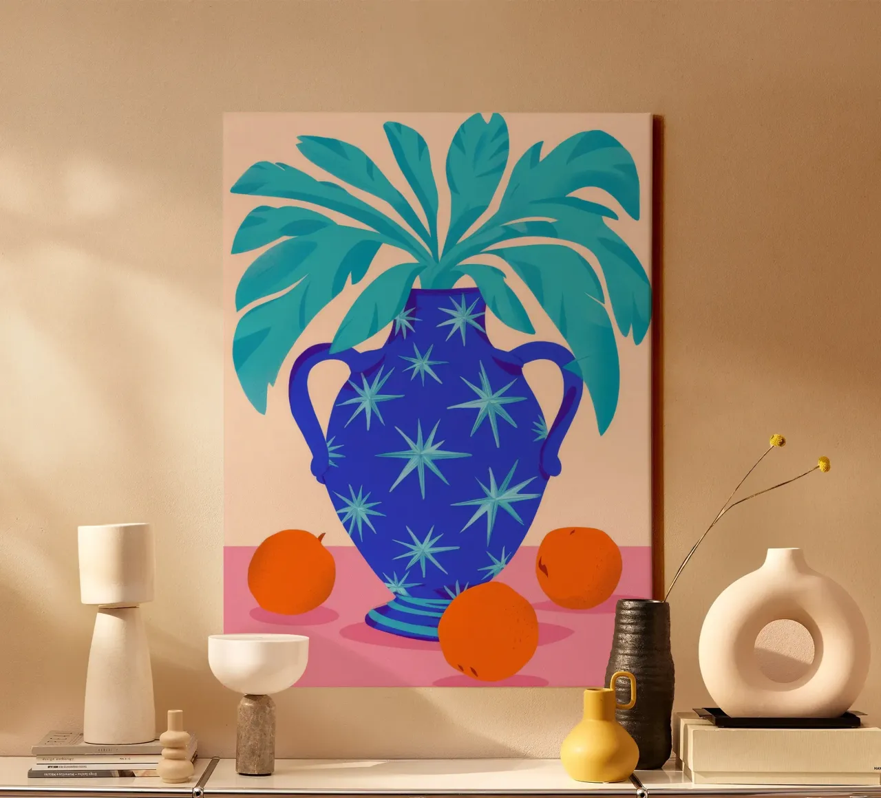 Cobalt Leaf Majesty canvas with Floater frame by Moonlite Desire
