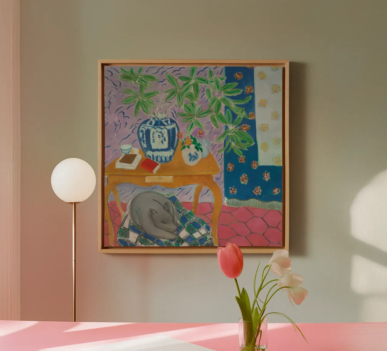 Interrior With Dog canvas with Floater frame by Stev Shop