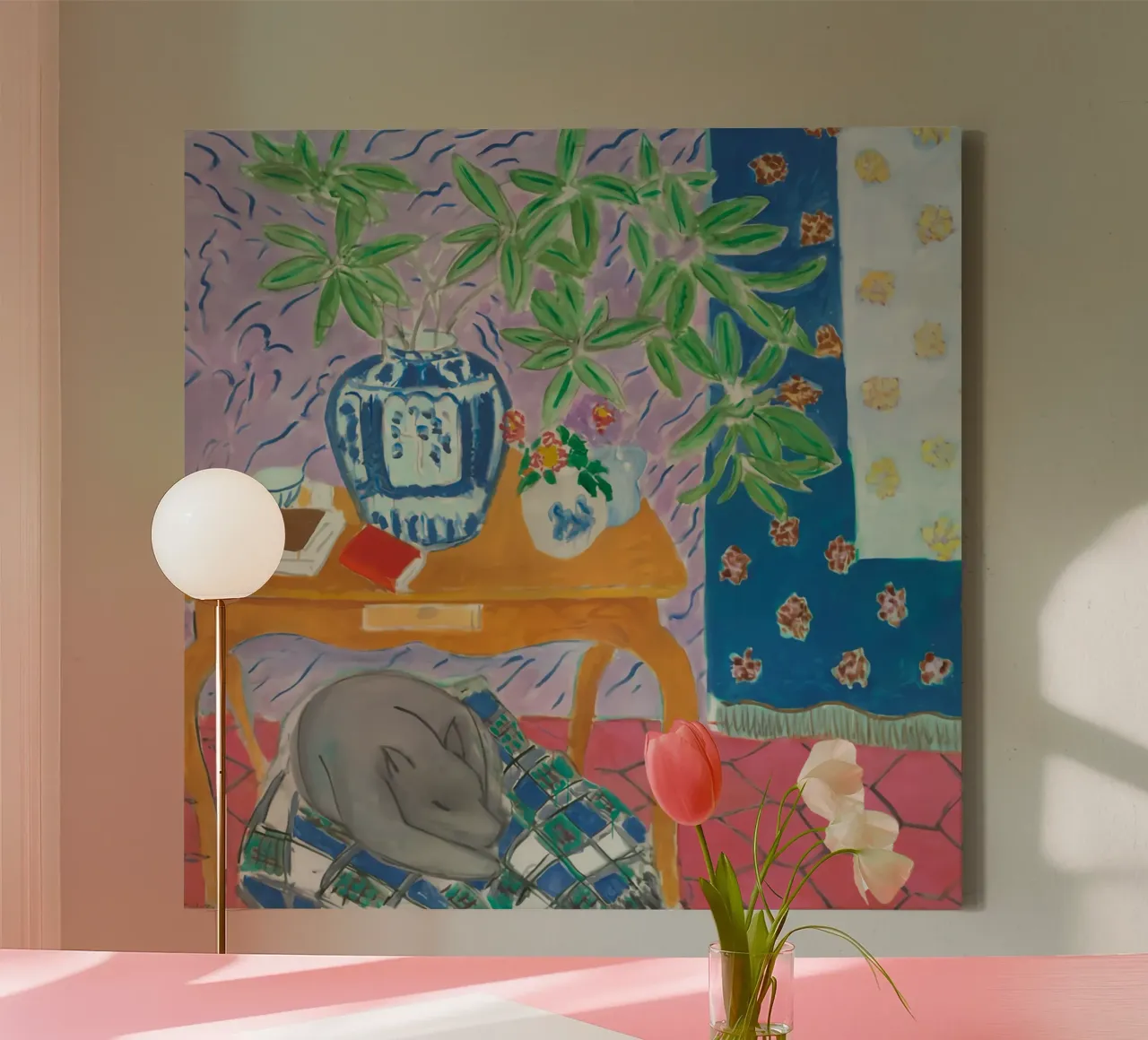 Interrior With Dog canvas with Floater frame by Stev Shop