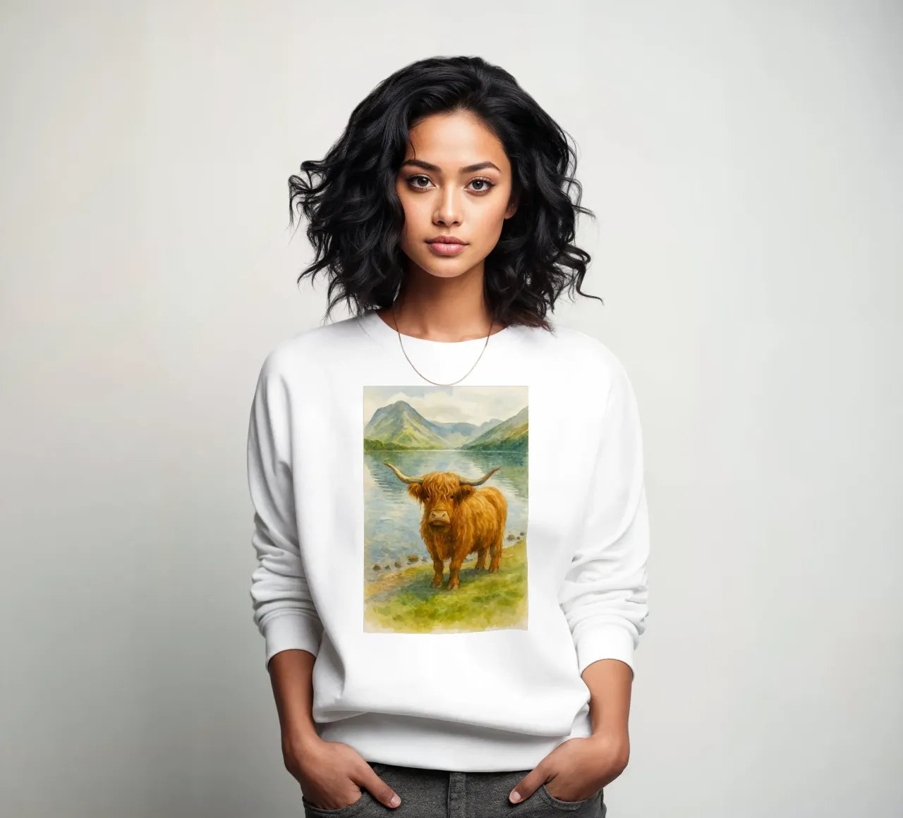 highland cow painting drawing sweatshirt by lauraa