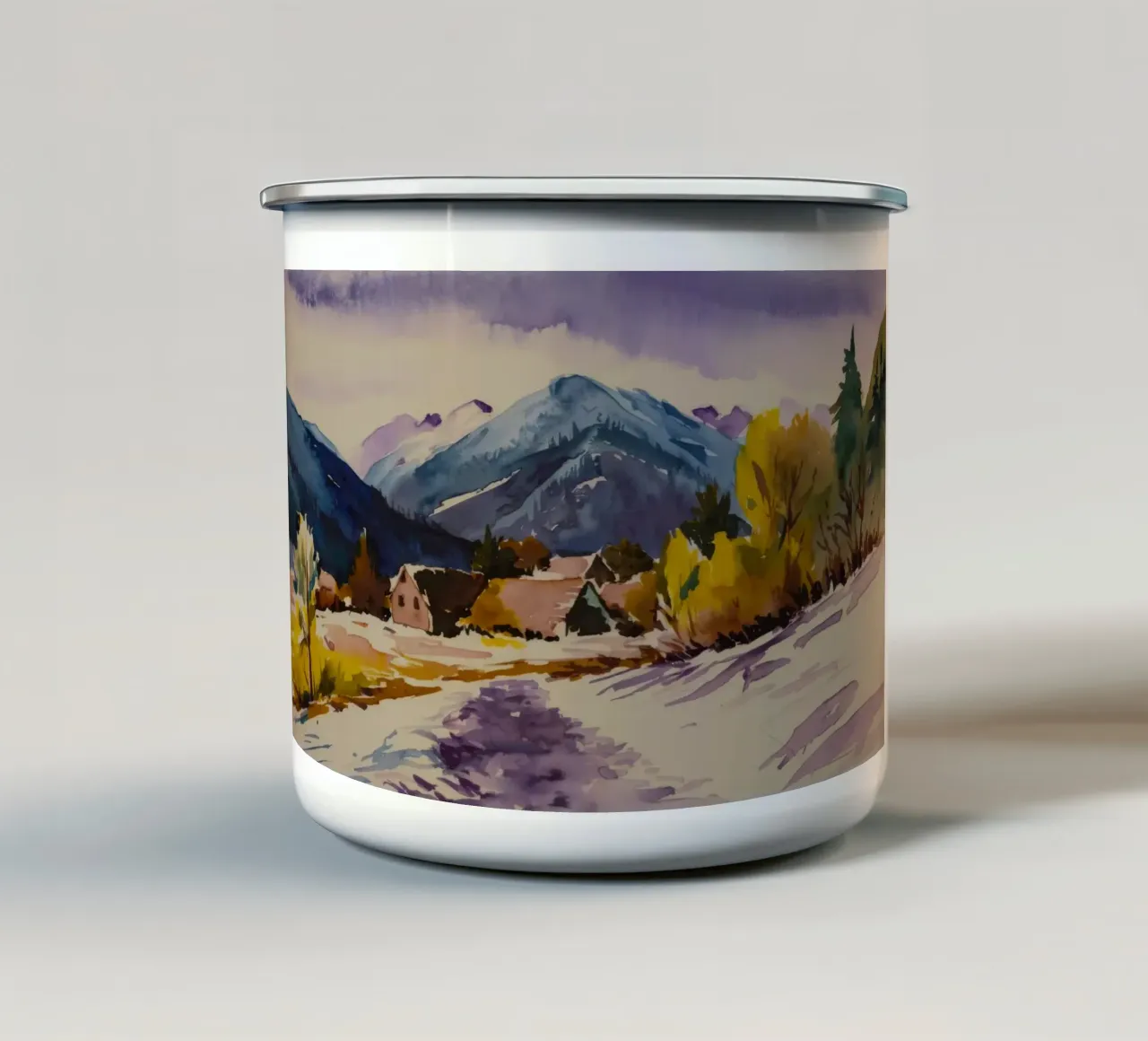 Panorama del picco innevato tazza in smalto da Lush Essence