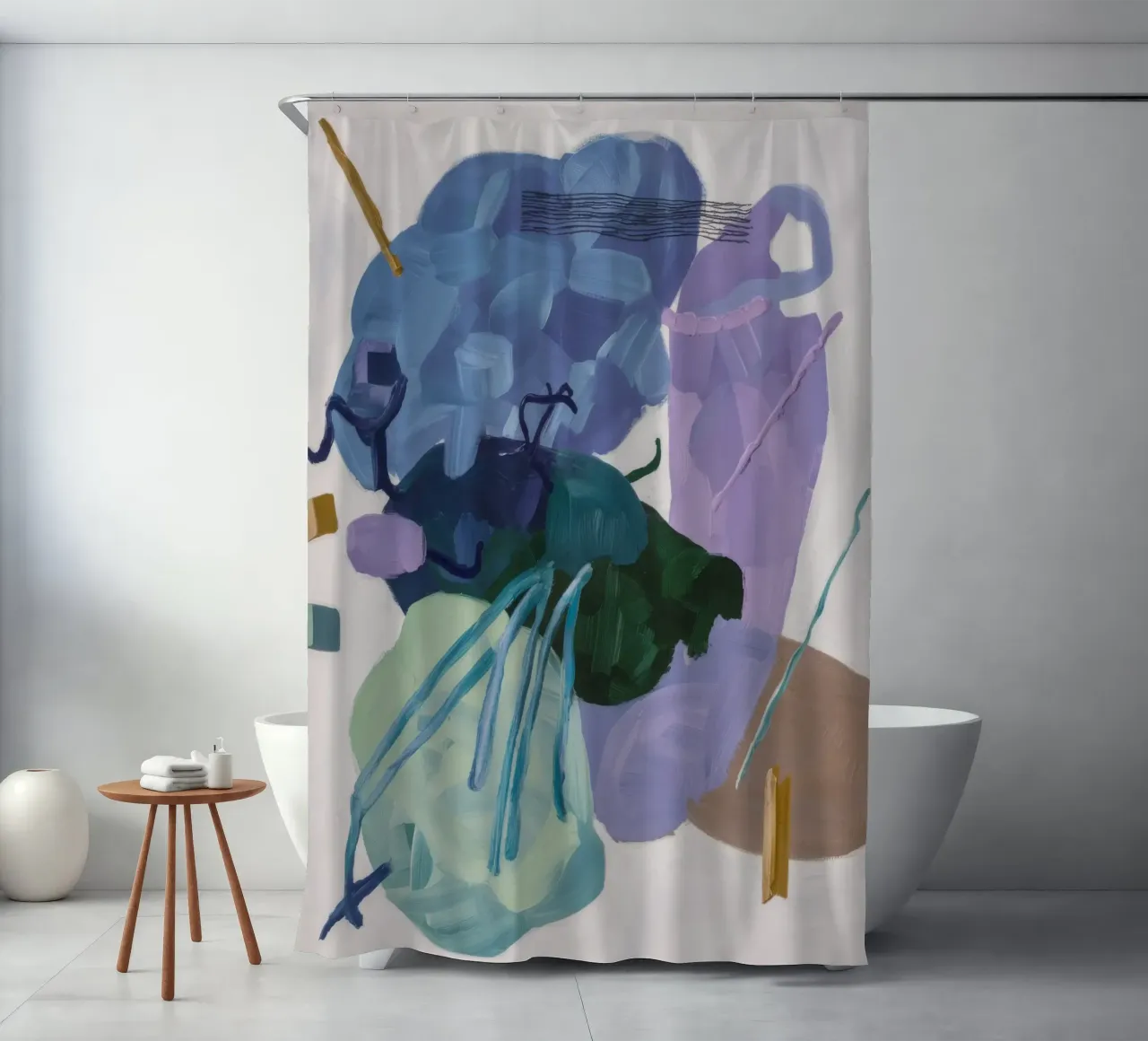 Indigo Vortex Bloom shower curtain by Vivid Reverie