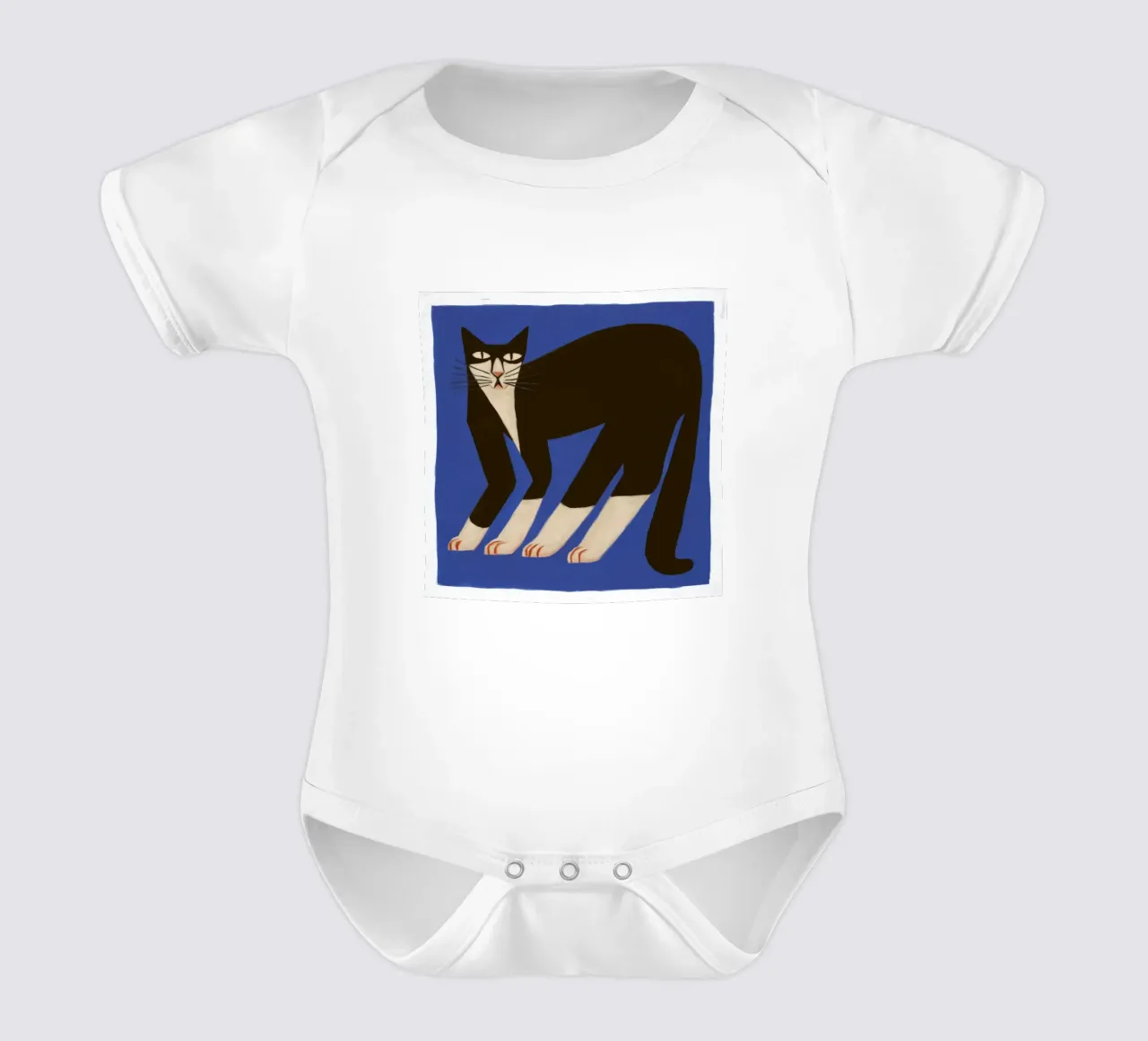 Midnight Prowl Cat short-sleeve baby romper by Grande Serene