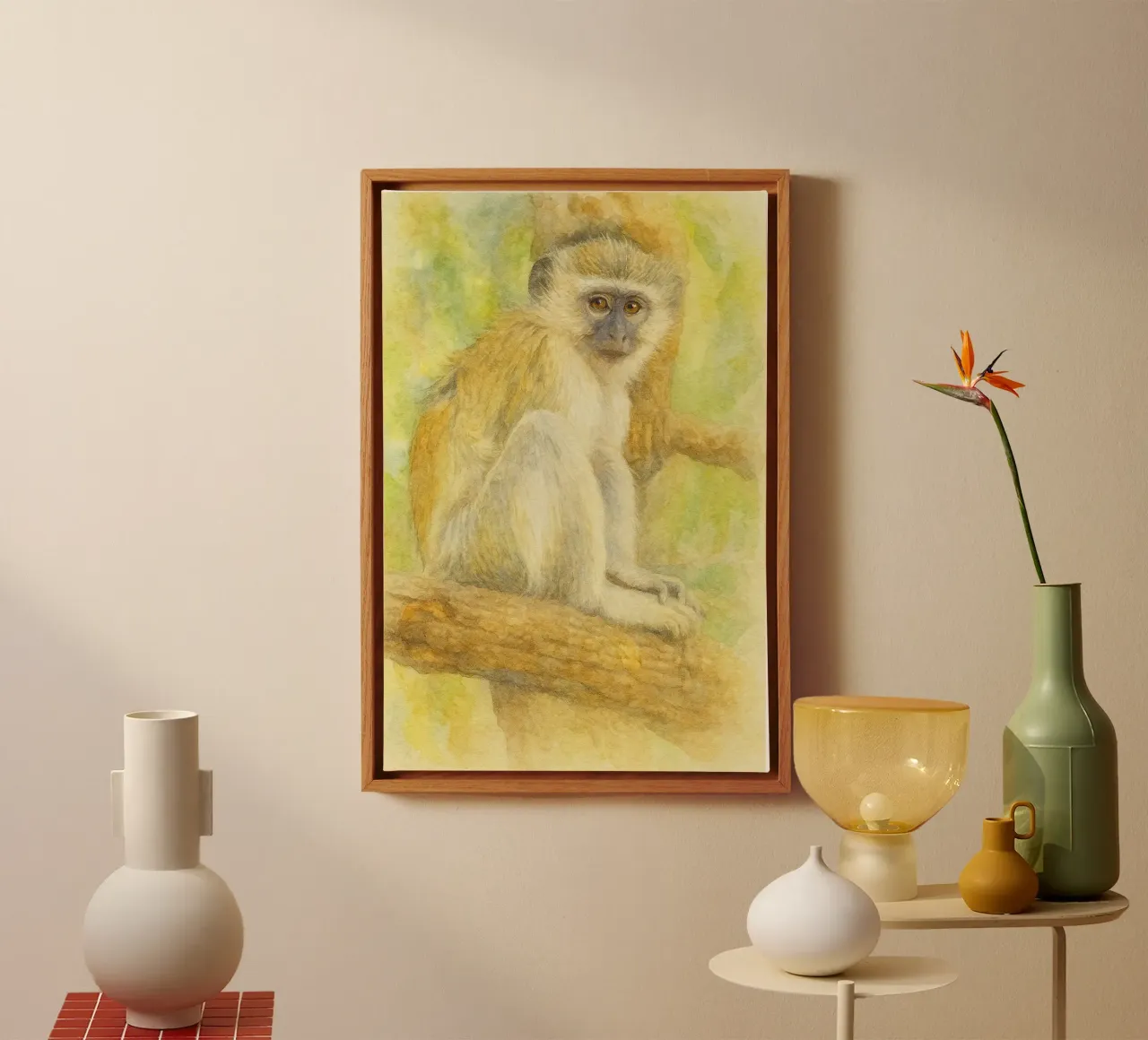 monkey painting drawing canvas with Floater frame by lauraa