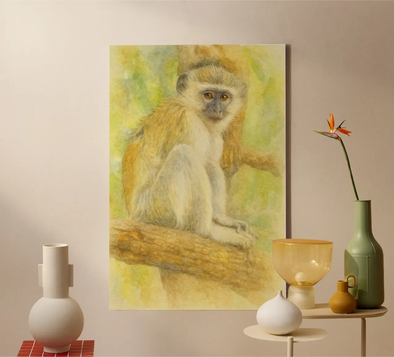 monkey painting drawing canvas with Floater frame by lauraa