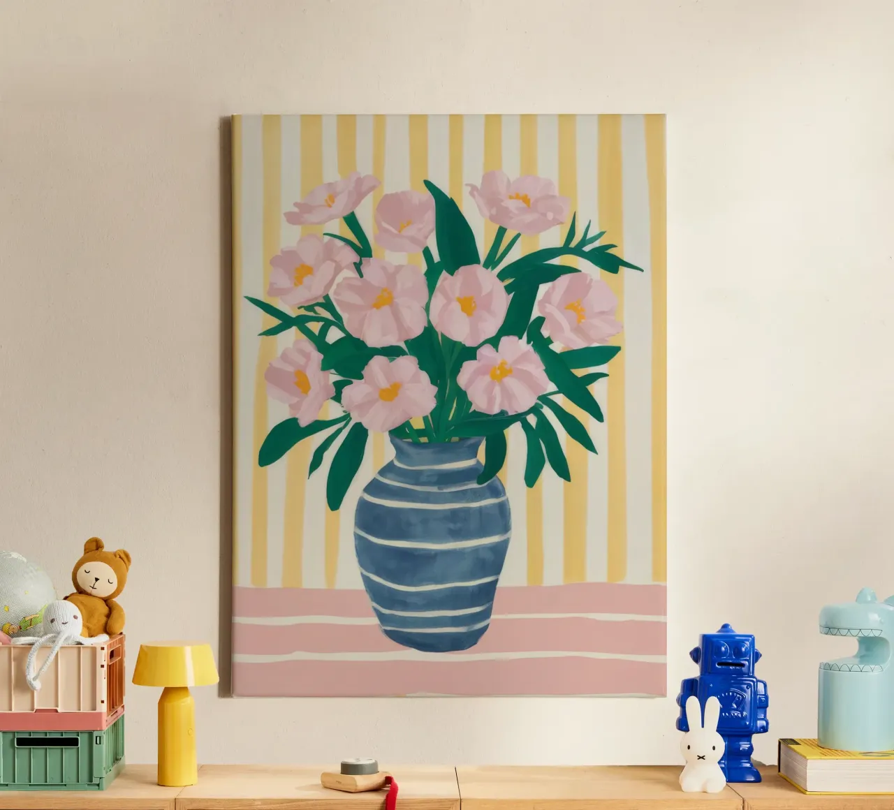 Vaso a strisce di peonia tela con Cornice a cassetta da Lumie Layers