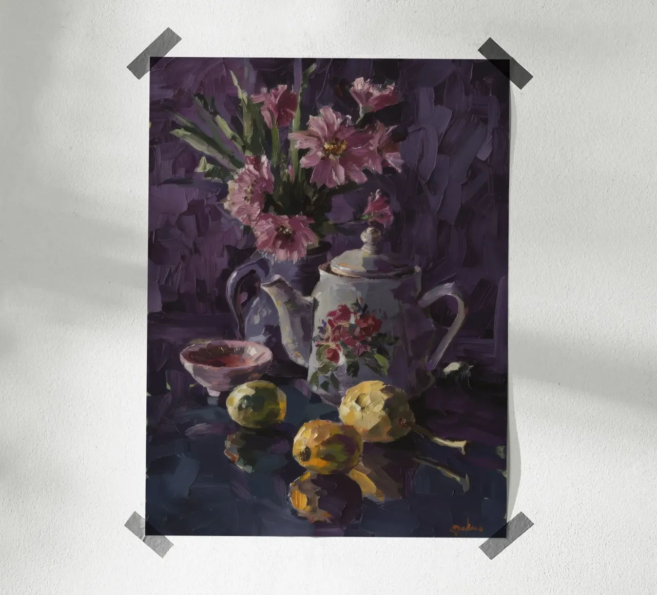 Armonia di fiori di porcellana poster con telaio in legno da Lush Essence