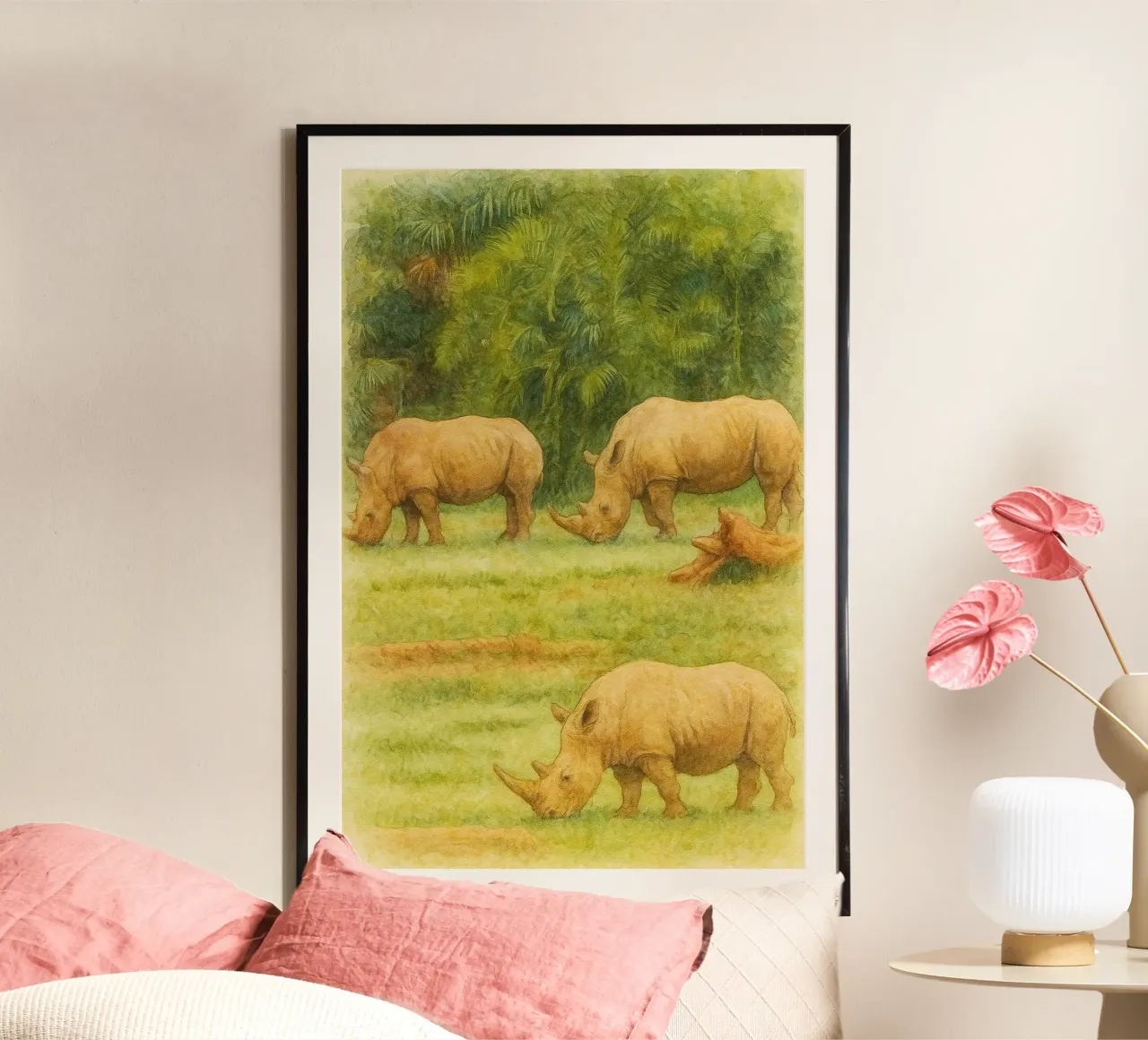 rhinocéros peinture dessin hahnemühle de lauraa